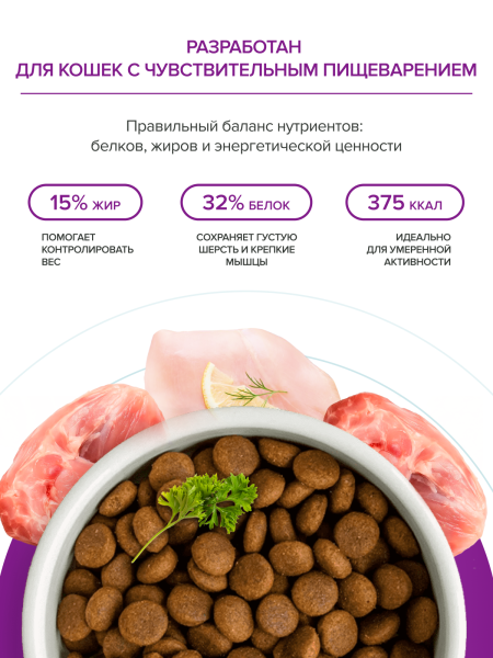 DOCTRINE сухой корм для кошек и котов с чувствительным пищеварением с индейкой и кроликом