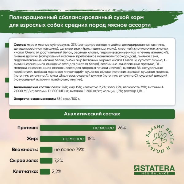 STATERA сухой корм для взрослых собак всех пород Мясное ассорти STATERA сухой корм для взрослых собак всех пород Мясное ассорти