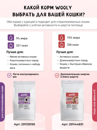 WOOLY сухой корм для взрослых кошек с курицей