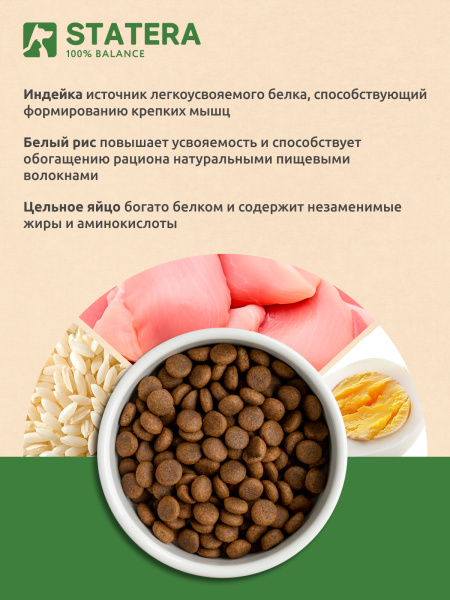 STATERA полнорационный сухой корм для взрослых собак всех пород с индейкой