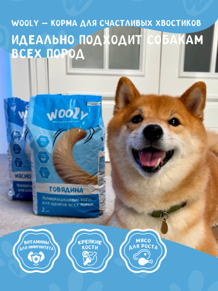 WOOLY сухой корм для щенков всех пород с говядиной WOOLY сухой корм для щенков всех пород с говядиной