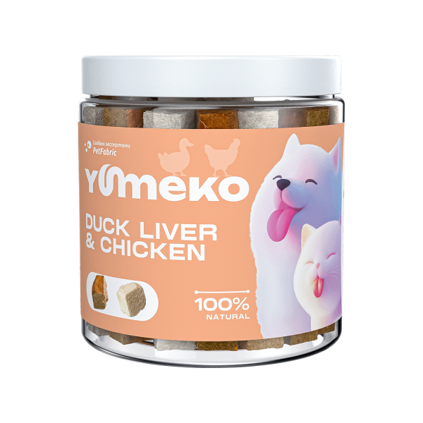 YUMEKO сублимированное лакомство для кошек и собак с утиной печенью и кусочками курицы YUMEKO сублимированное лакомство для кошек и собак с утиной печенью и кусочками курицы