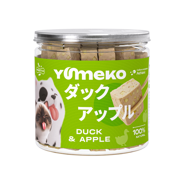 YUMEKO сублимированное лакомство для кошек и собак. Утка с яблоком.