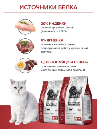 DOCTRINE сухой корм для взрослых кошек и котов с индейкой, ягненком и рисом