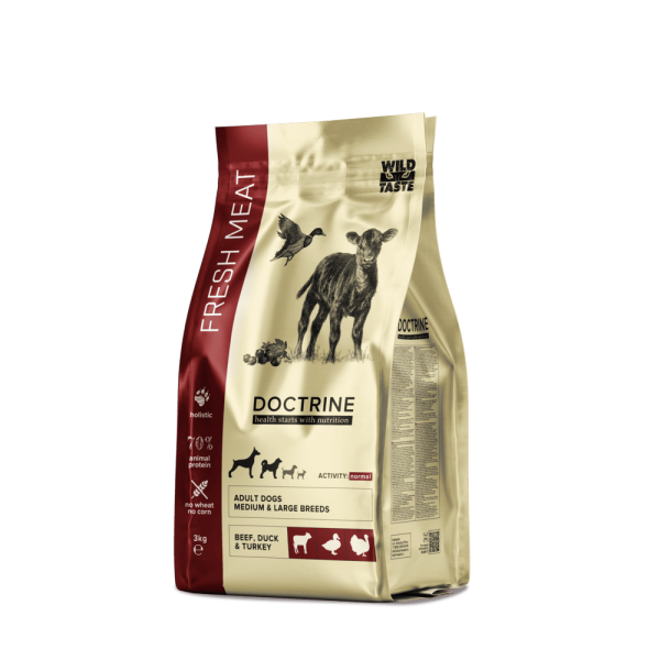 DOCTRINE сухой корм для взрослых собак средних и крупных пород с индейкой, говядиной, уткой,свежим мясом