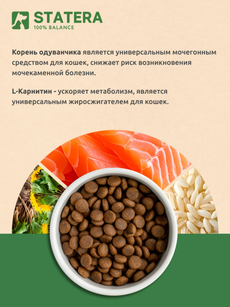STATERA сухой корм для стерилизованных кошек и кастрированных котов с лососем