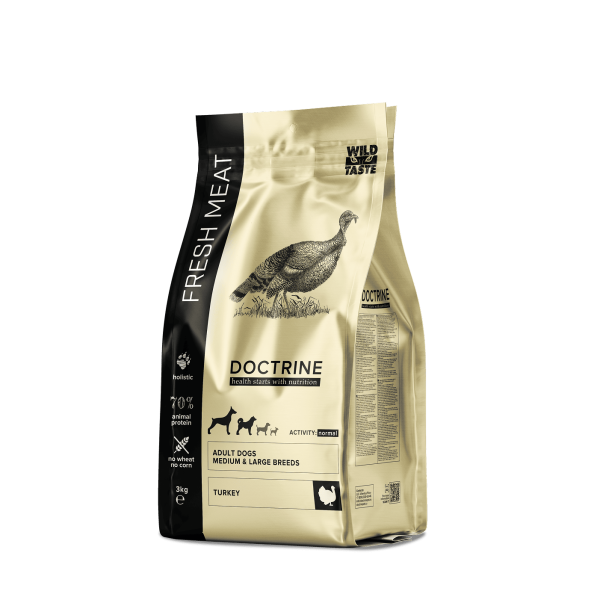 Сухой полнорационный корм для взрослых собак средних и крупных пород с индейкой DOCTRINE