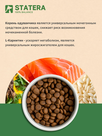 STATERA сухой корм для стерилизованных кошек и кастрированных котов с лососем