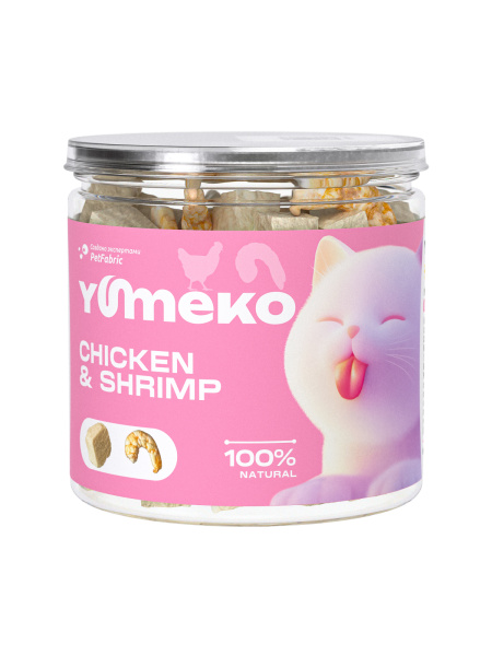 YUMEKO лакомство сублимированное для кошек. Ассорти из куриного филе и креветок.